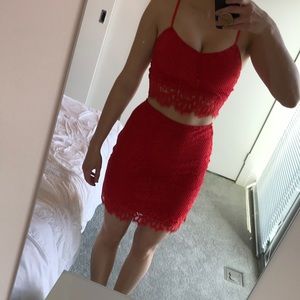 For Love and Lemons red lace 2 piece